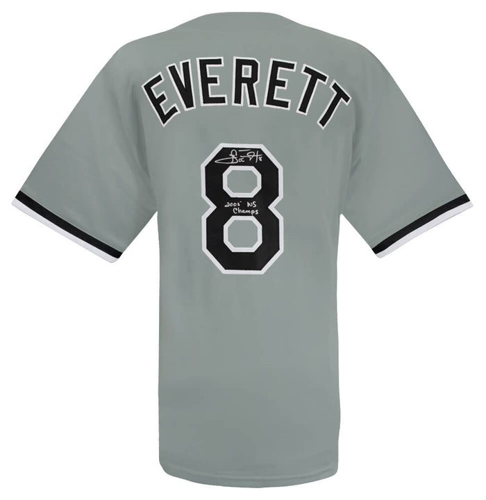 Carl Everett Autographed Grey Custom Baseball Jersey w2005 WS Champs-Powers Sports Memorabilia