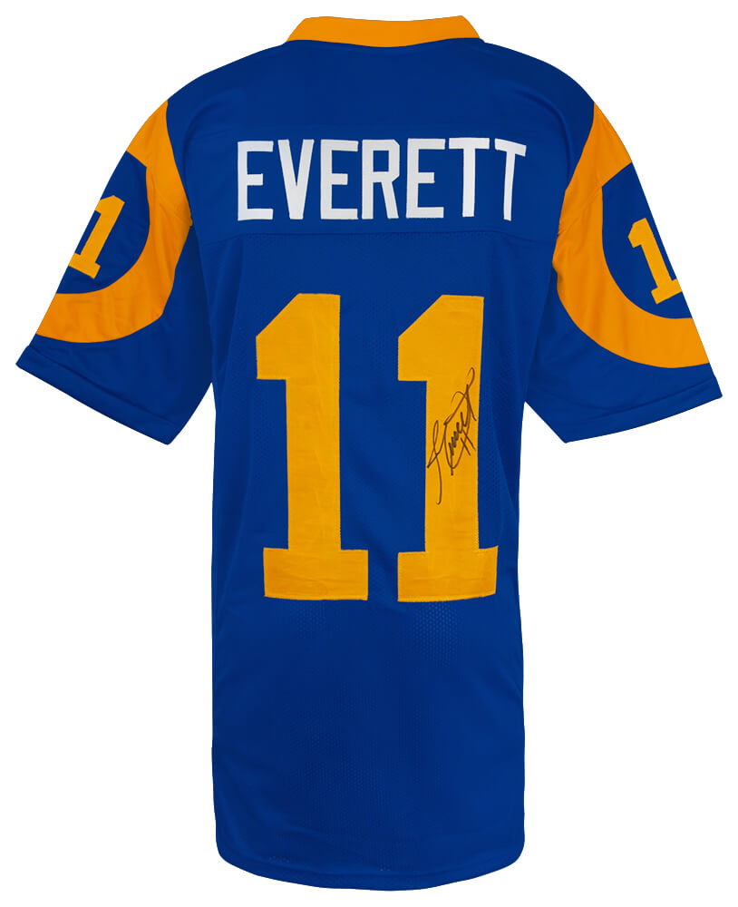 Jim Everett Autographed Blue Throwback Custom Football Jersey-Powers Sports Memorabilia