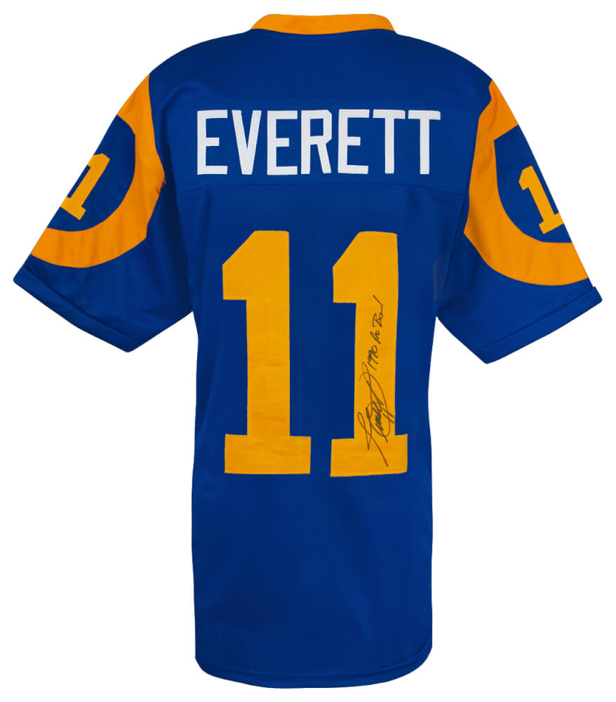 Jim Everett Autographed Blue Throwback Custom Football Jersey with 1990 Pro Bowl-Powers Sports Memorabilia