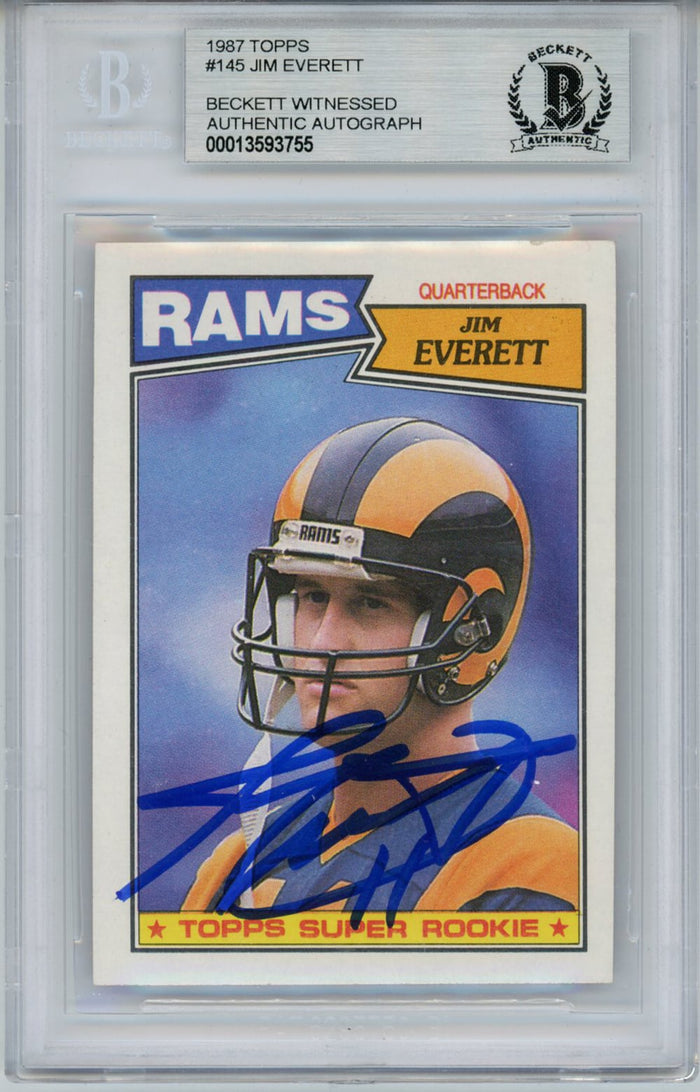 Jim Everett Signed 1987 Topps #145 Rookie Card Beckett Slab-Powers Sports Memorabilia