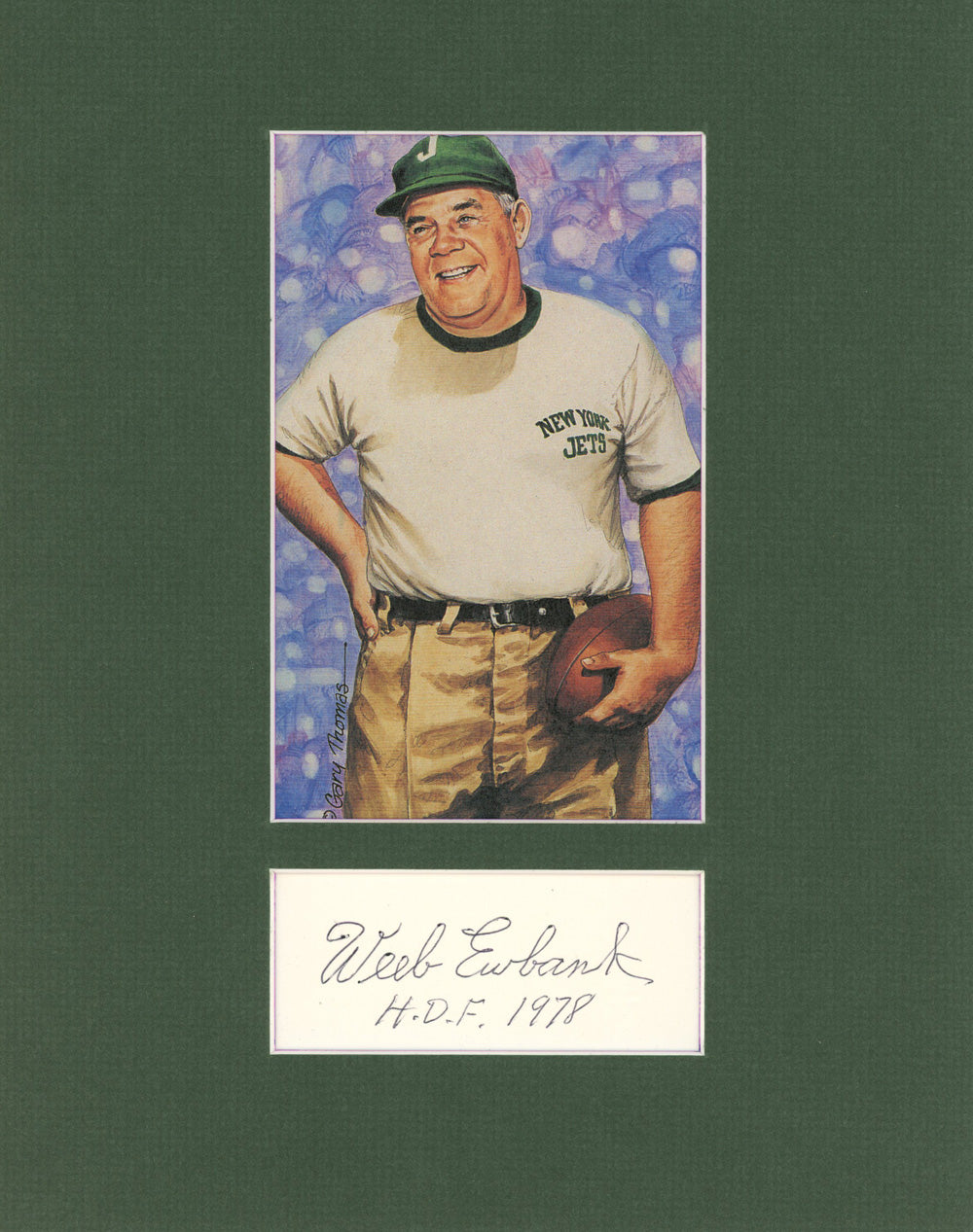Weeb Ewbank New York Jets Signed Mini Helmet - Cut Matted With Goal Line Art HOF Beckett-Powers Sports Memorabilia
