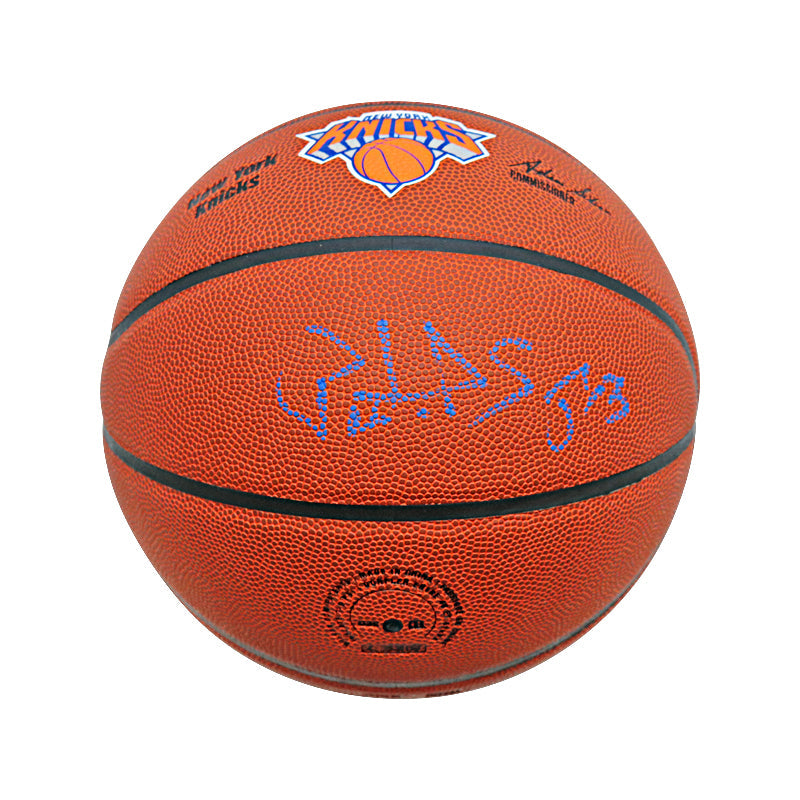 Patrick Ewing New York Knicks Signed in Blue Knicks Logo Wilson Composite Basketball-Powers Sports Memorabilia