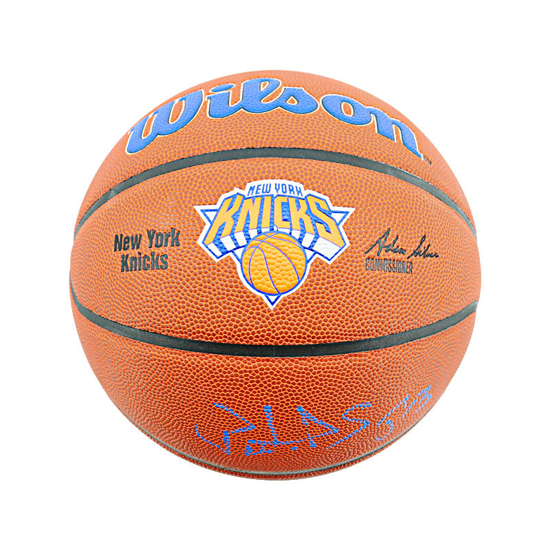 Patrick Ewing New York Knicks Signed in Blue Knicks Logo Wilson Composite Basketball-Powers Sports Memorabilia