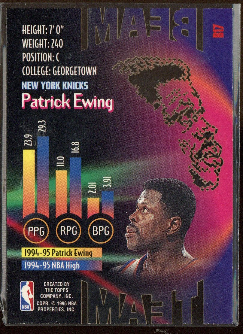 Patrick Ewing New York Knicks Signed 1996 Topps Stadium Club Beam Team B17 Card-Powers Sports Memorabilia