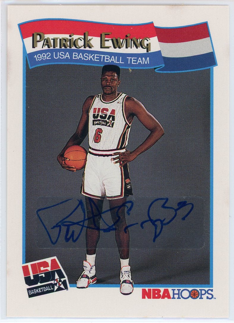 1991 NBA Hoops USA Basketball Patrick Ewing #53 Card Signed Sticker Auto-Powers Sports Memorabilia