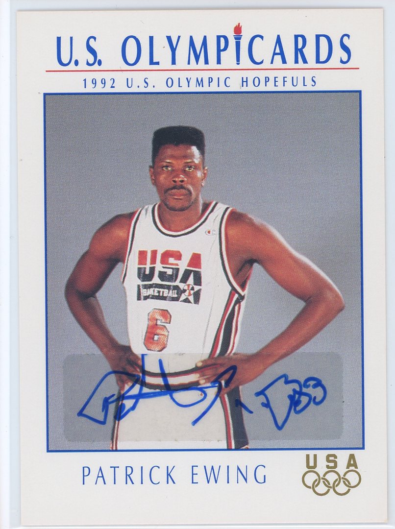 1992 Impel USA Basketball Patrick Ewing Card Signed Sticker Auto-Powers Sports Memorabilia