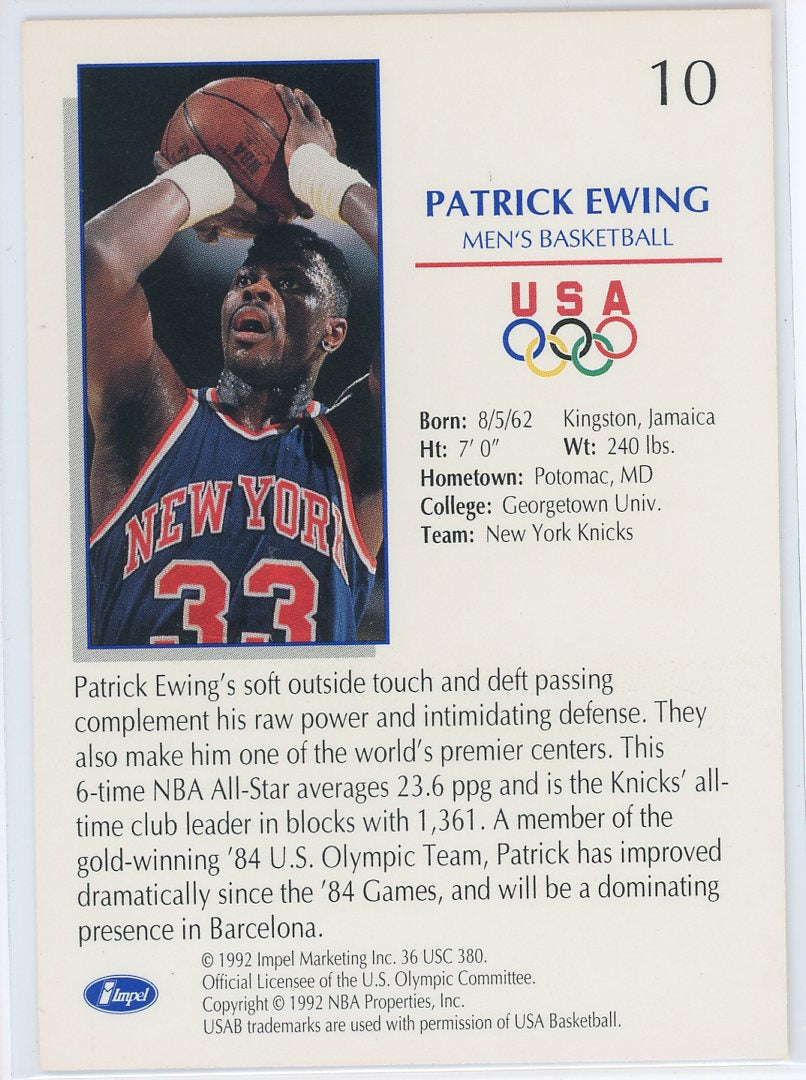 1992 Impel USA Basketball Patrick Ewing Card Signed Sticker Auto-Powers Sports Memorabilia