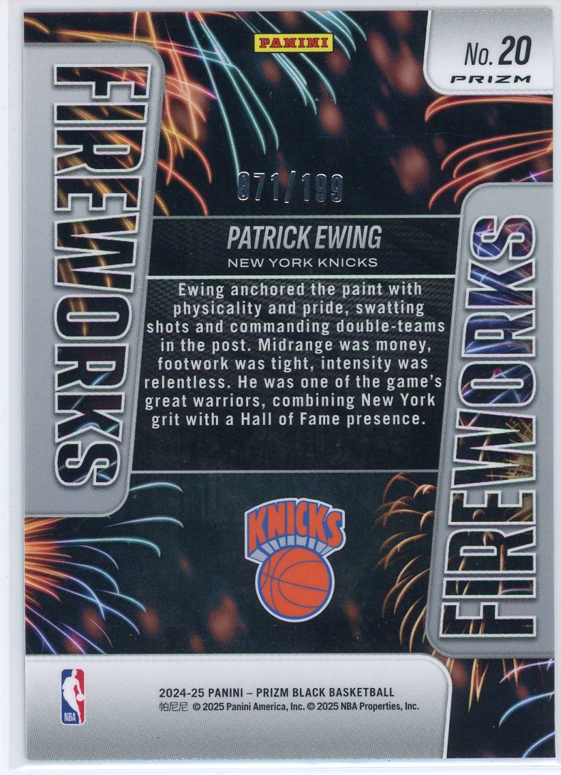 2024 Panini Prizm Fireworks Patrick Ewing Blue Parallel Card Signed Sticker Auto-Powers Sports Memorabilia
