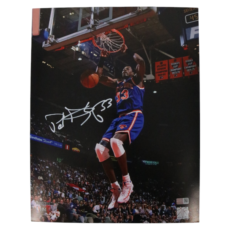 Patrick Ewing New York Knicks Signed Blue Jersey Dunk 11x14 Photo-Powers Sports Memorabilia