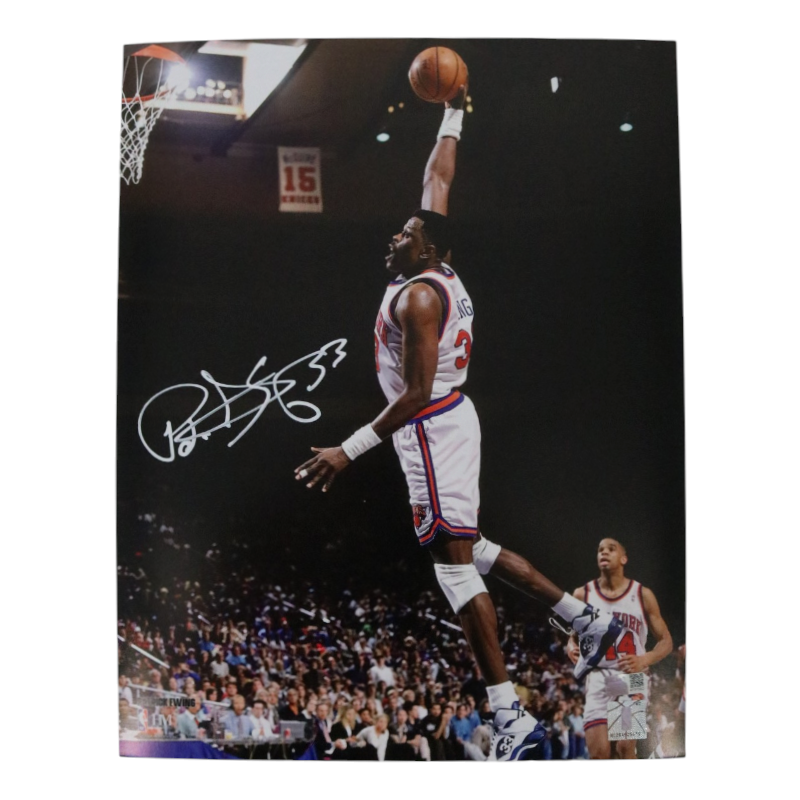Patrick Ewing New York Knicks Signed White Jersey Dunk 11x14 Photo-Powers Sports Memorabilia