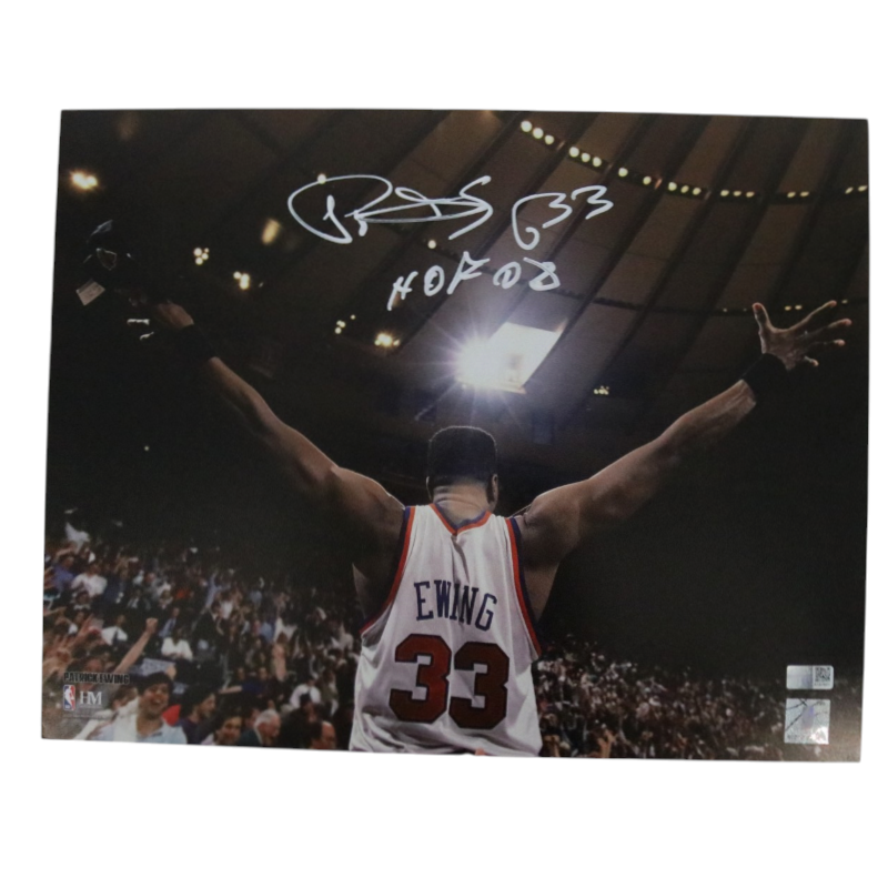 Patrick Ewing New York Knicks Signed Inscribed HOF 08 Arms Out 11x14 Photo-Powers Sports Memorabilia