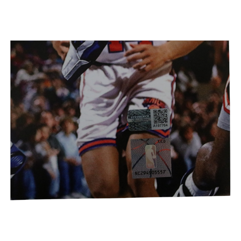 Patrick Ewing New York Knicks Signed White Jersey Dunk 16x20 Photo-Powers Sports Memorabilia
