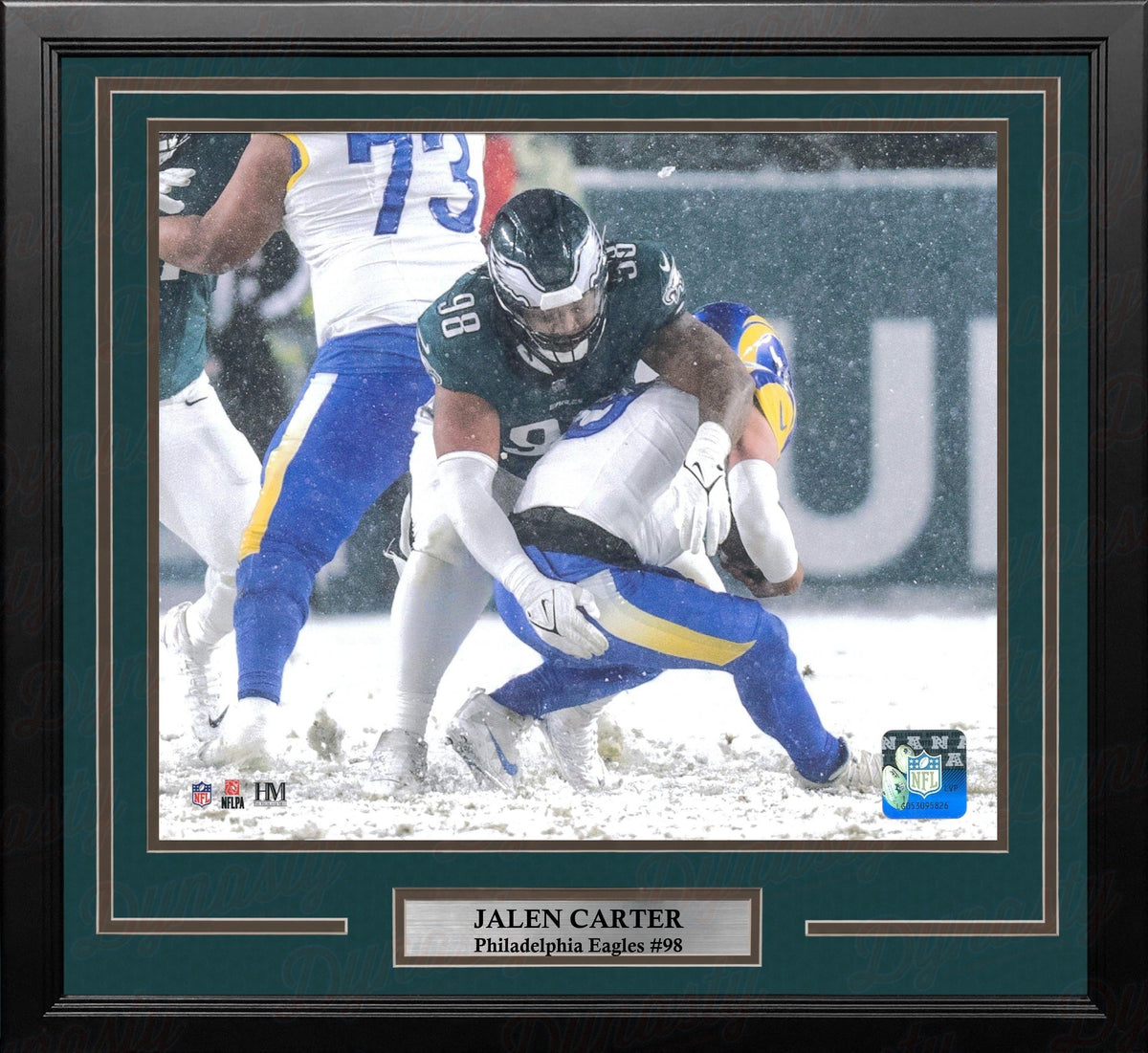 Jalen Carter Snow Bowl Sack Philadelphia Eagles 16" x 20" Framed Football Display Photo-Powers Sports Memorabilia