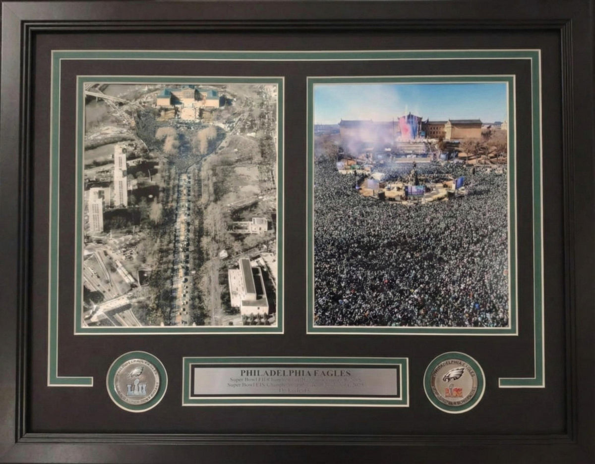 Philadelphia Eagles Super Bowl LII & LIX Parade Framed 8" x 10" Football Collage-Powers Sports Memorabilia