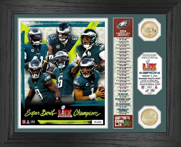 Philadelphia Eagles Super Bowl LIX Champions Bronze Coin Banner Photo Mint-Powers Sports Memorabilia