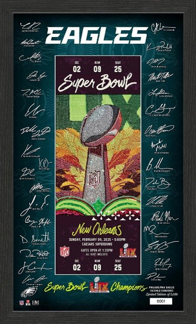Philadelphia Eagles Super Bowl LIX Champions Signature Ticket Frame-Powers Sports Memorabilia