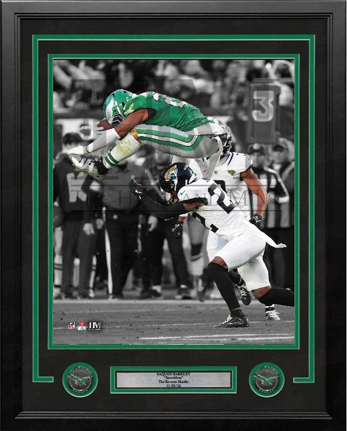 Saquon Barkley Reverse Hurdle Philadelphia Eagles 11" x 14" Framed Football Display Photo-Powers Sports Memorabilia