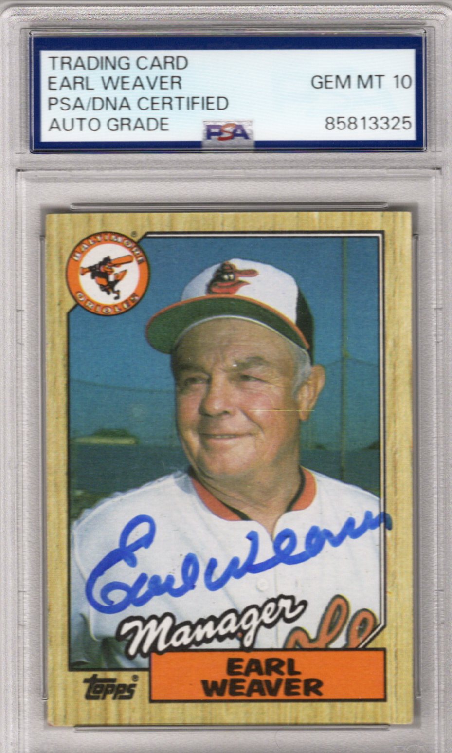 Earl Weaver Signed Baltimore Orioles 1987 Topps #568 Card AUTO GRADE GEM MT 10 PSA-Powers Sports Memorabilia