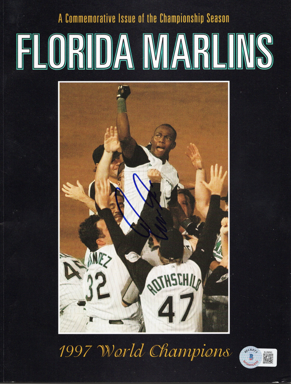Edgar Renteria Autographed Florida Marlins Commemorative 1997 World Series Champions Magazine Beckett Authenticated-Powers Sports Memorabilia