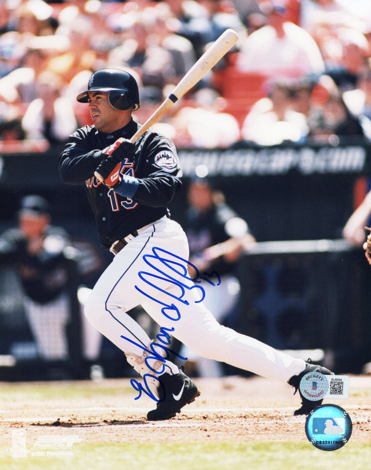 Edgardo Alfonzo Signed New York Mets 8x10 Photo Beckett Authenticated Black Jersey-Powers Sports Memorabilia