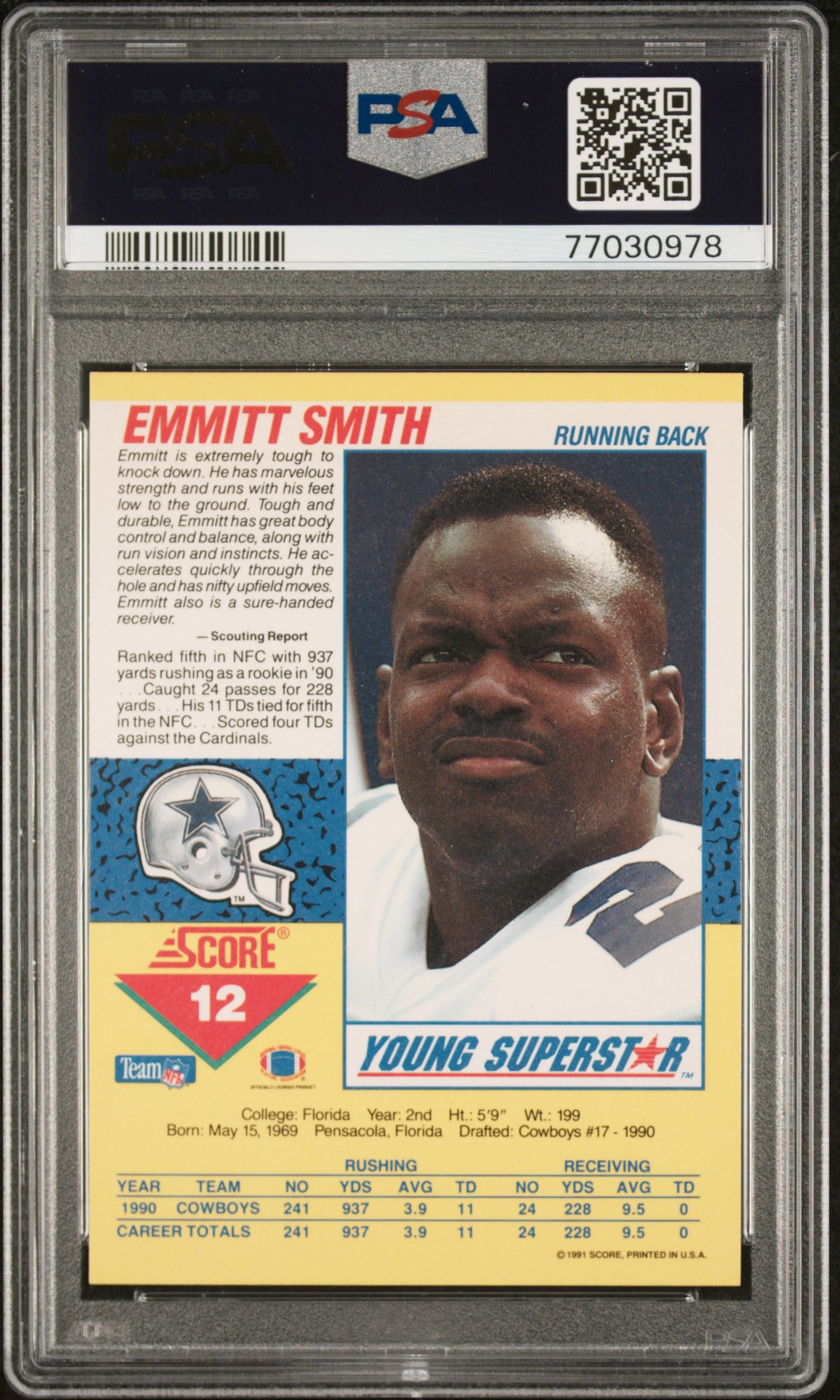 Emmitt Smith 1991 Score Young Superstars Football Card #12 Graded PSA 10-Powers Sports Memorabilia