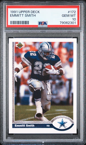 Emmitt Smith 1991 Upper Deck Football Card #172 Graded PSA 10-Powers Sports Memorabilia