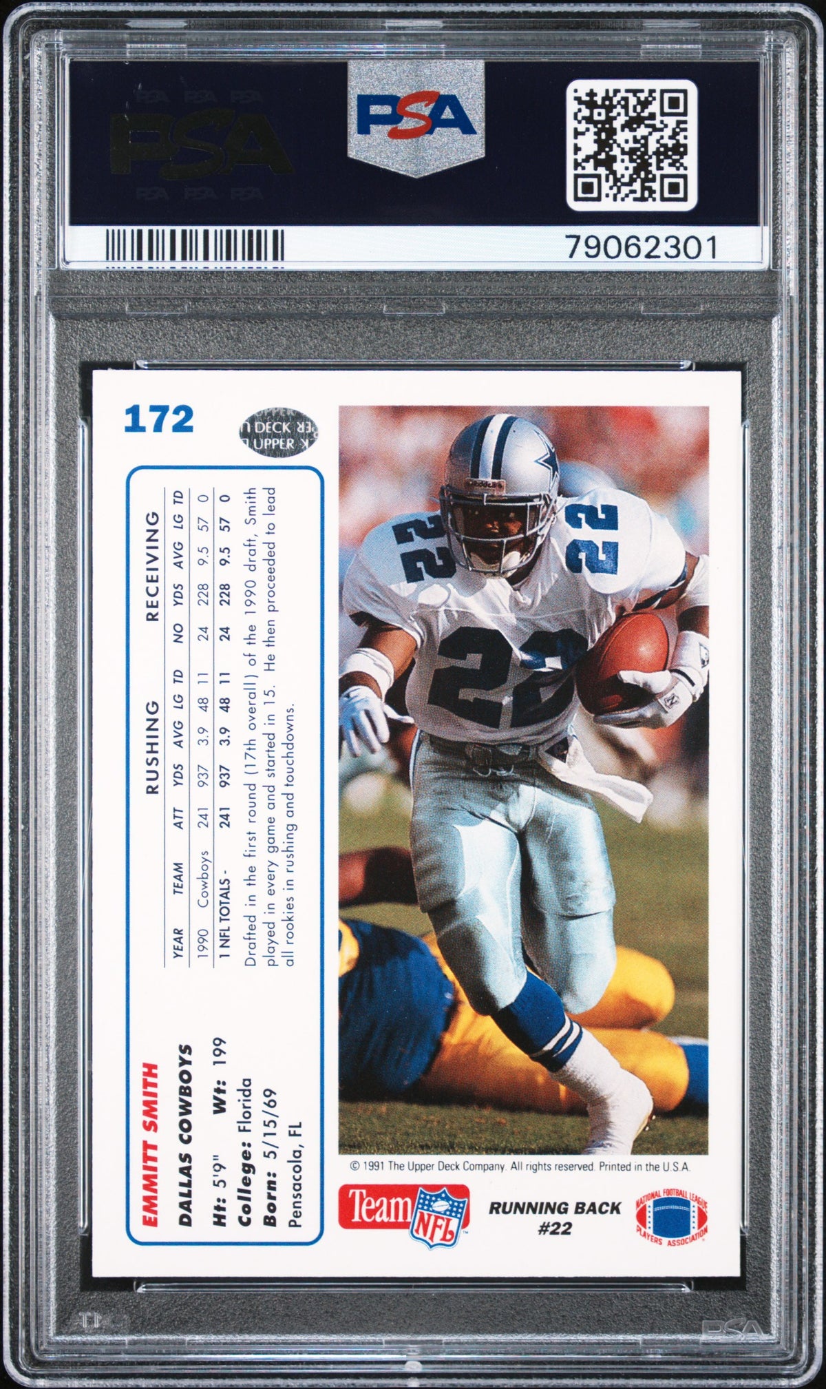 Emmitt Smith 1991 Upper Deck Football Card #172 Graded PSA 10-Powers Sports Memorabilia