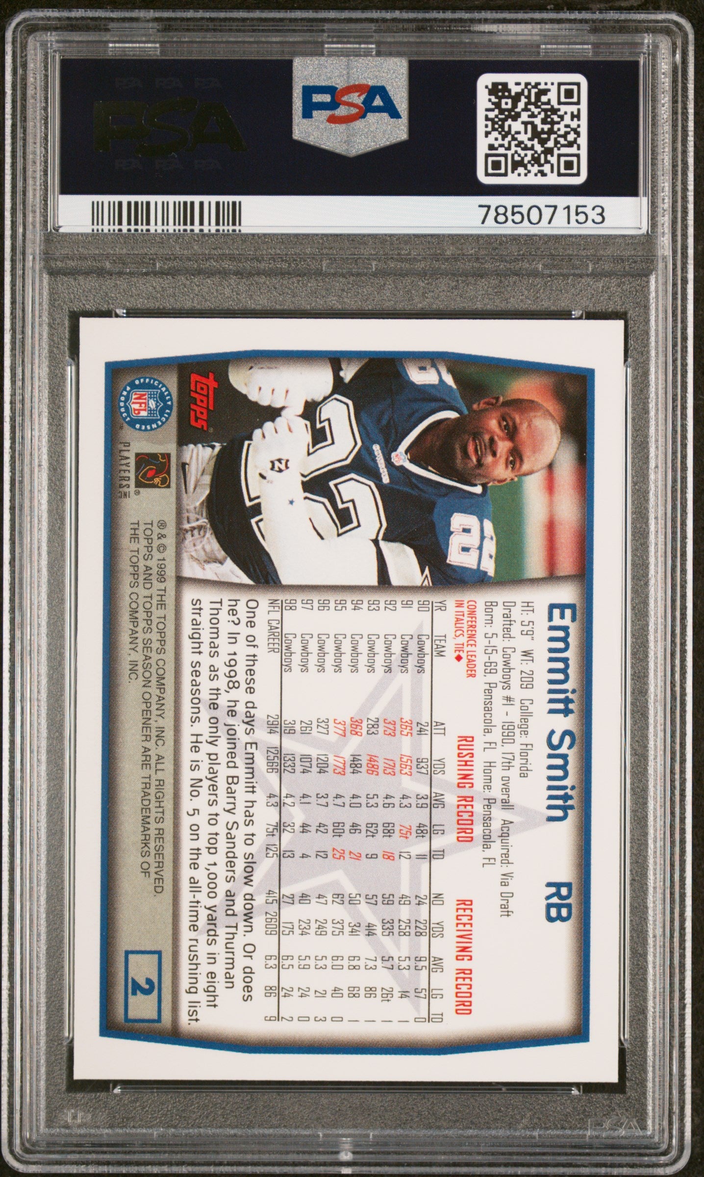 Emmitt Smith 1999 Topps Season Opener Football Card #2 Graded PSA 10-Powers Sports Memorabilia
