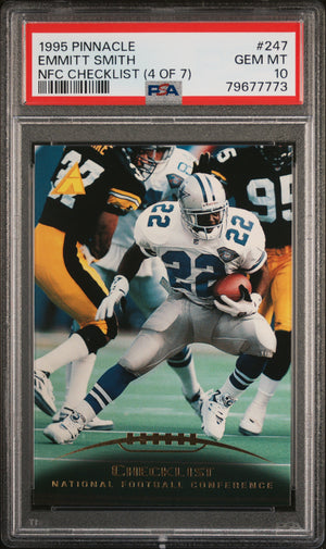 Emmitt Smith 1995 Pinnacle NFC Checklist 4 of 7 Football Card #247 Graded PSA 10-Powers Sports Memorabilia
