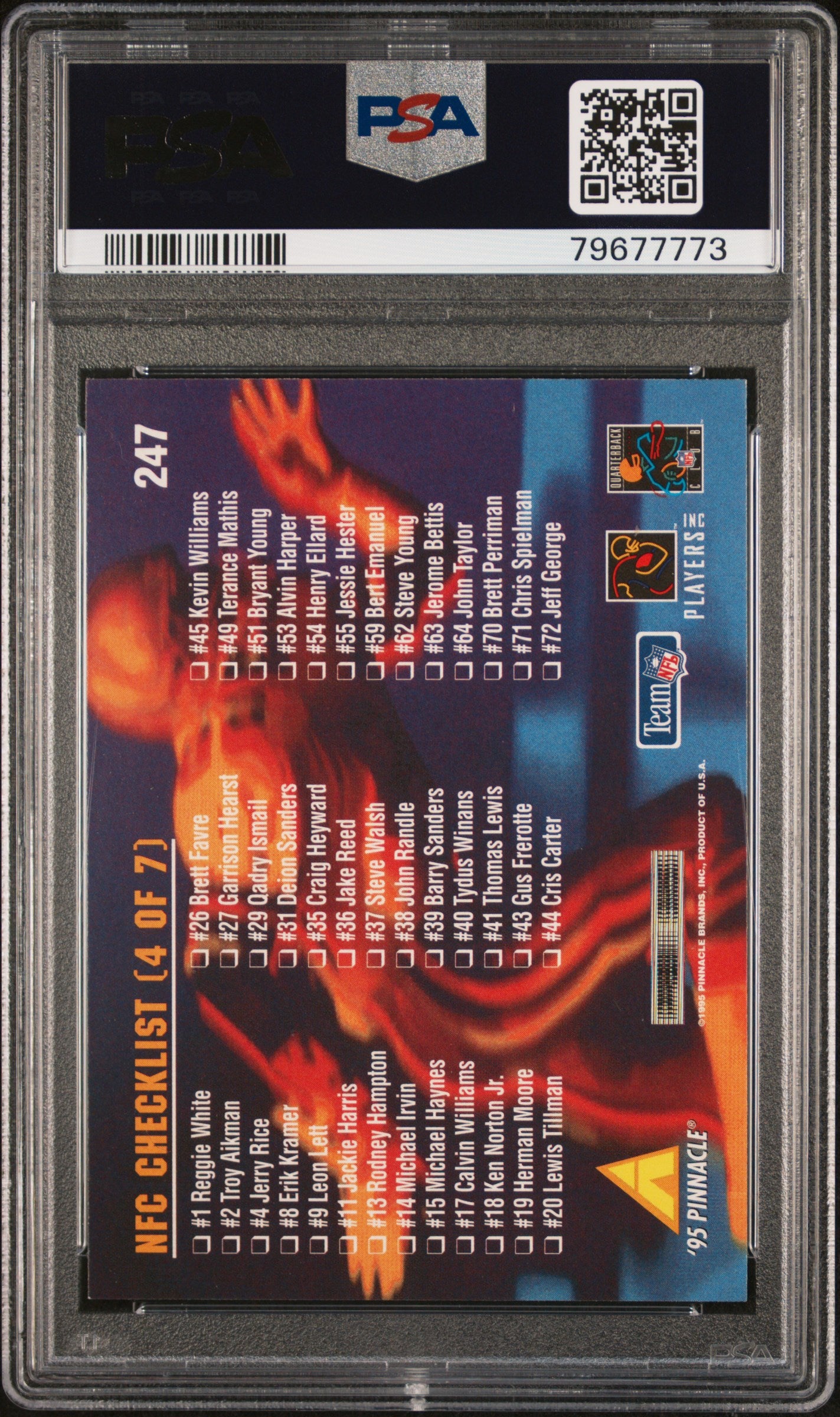 Emmitt Smith 1995 Pinnacle NFC Checklist 4 of 7 Football Card #247 Graded PSA 10-Powers Sports Memorabilia