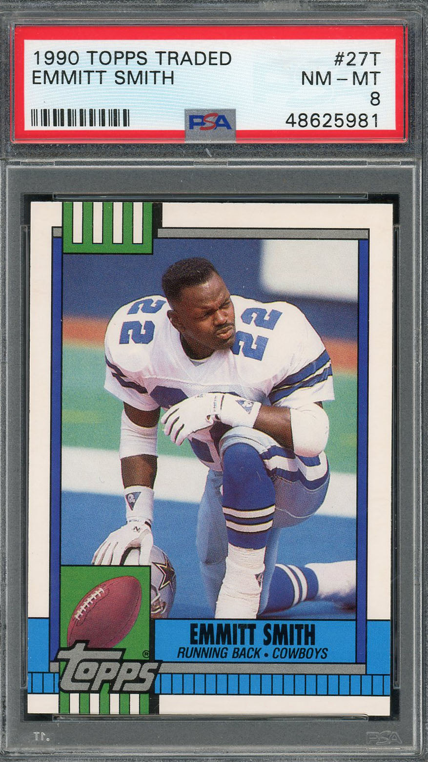 Emmitt Smith 1990 Topps Traded Football Rookie Card RC #27T Graded PSA 8-Powers Sports Memorabilia