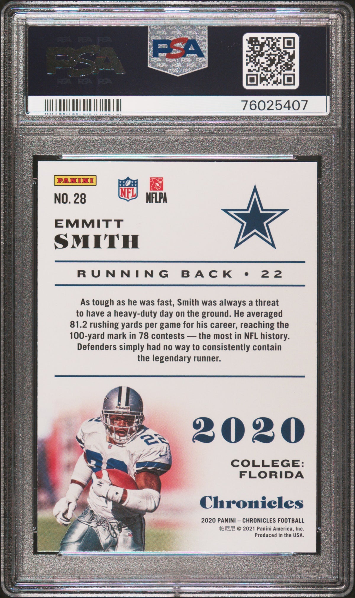 Emmitt Smith 2020 Panini Chronicles Football Card #28 Graded PSA 10-Powers Sports Memorabilia