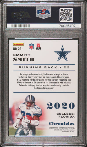 Emmitt Smith 2020 Panini Chronicles Football Card #28 Graded PSA 10-Powers Sports Memorabilia