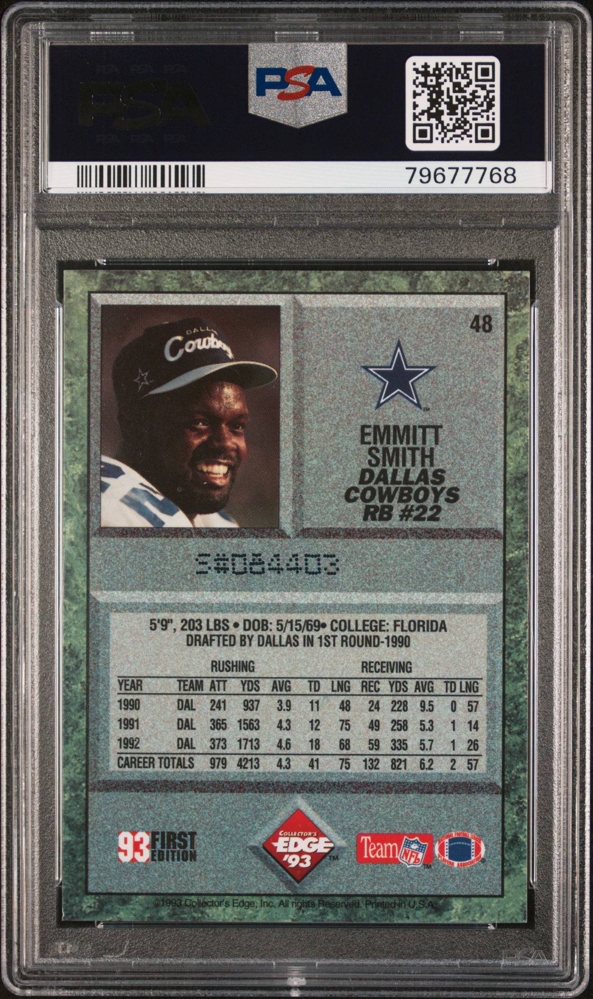 Emmitt Smith 1993 Collectors Edge Football Card #48 Graded PSA 10-Powers Sports Memorabilia