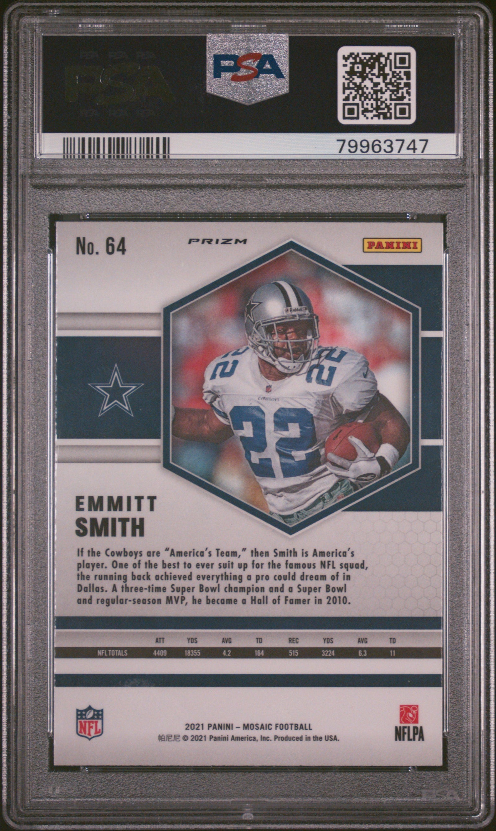 Emmitt Smith 2021 Panini Mosaic Reactive Yellow Football Card #64 Graded PSA 10-Powers Sports Memorabilia
