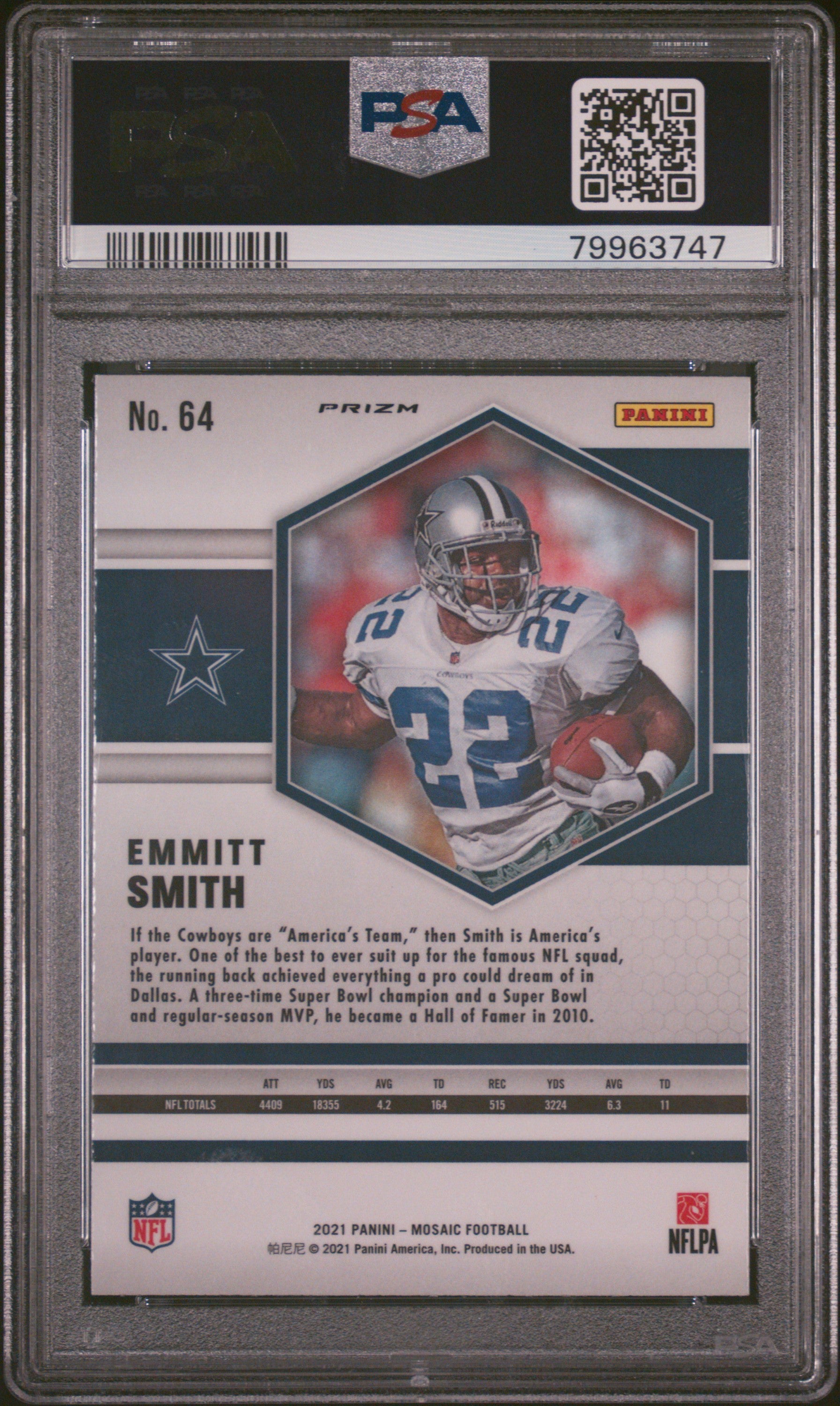 Emmitt Smith 2021 Panini Mosaic Reactive Yellow Football Card #64 Graded PSA 10-Powers Sports Memorabilia