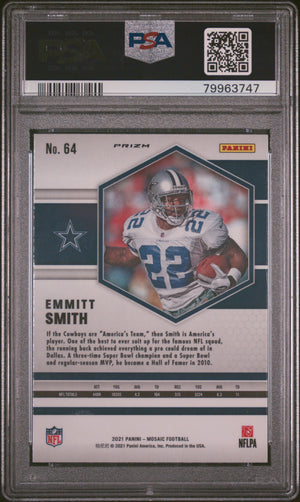 Emmitt Smith 2021 Panini Mosaic Reactive Yellow Football Card #64 Graded PSA 10-Powers Sports Memorabilia