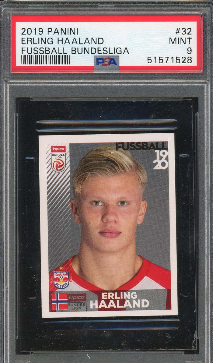 Erling Haaland 2019 Panini Fussball Bundesliga Soccer Rookie Card #32 PSA 9-Powers Sports Memorabilia