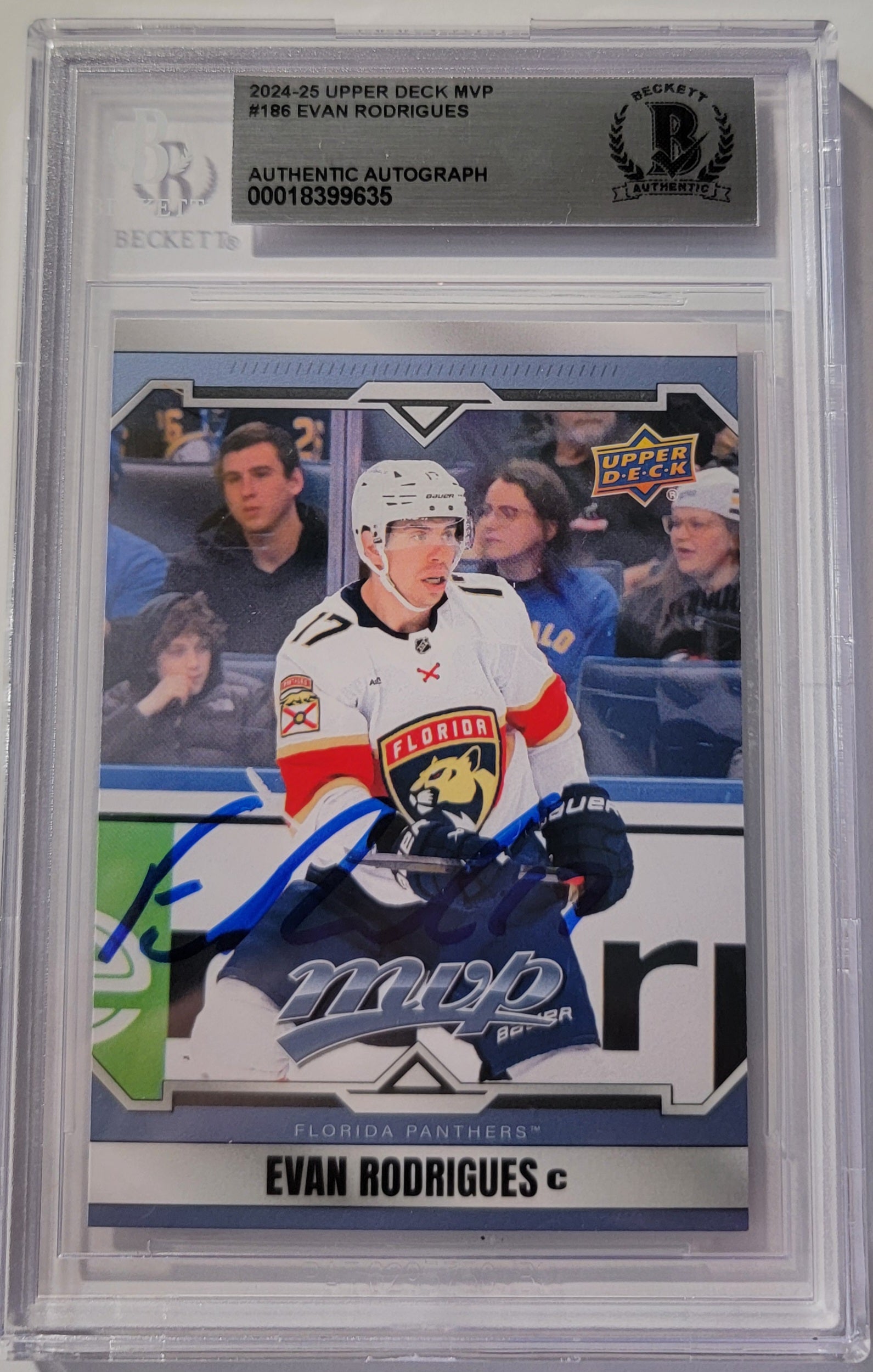 Evan Rodrigues Signed Florida Panthers 2024-25 Upper Deck MVP Card #186 Beckett-Powers Sports Memorabilia