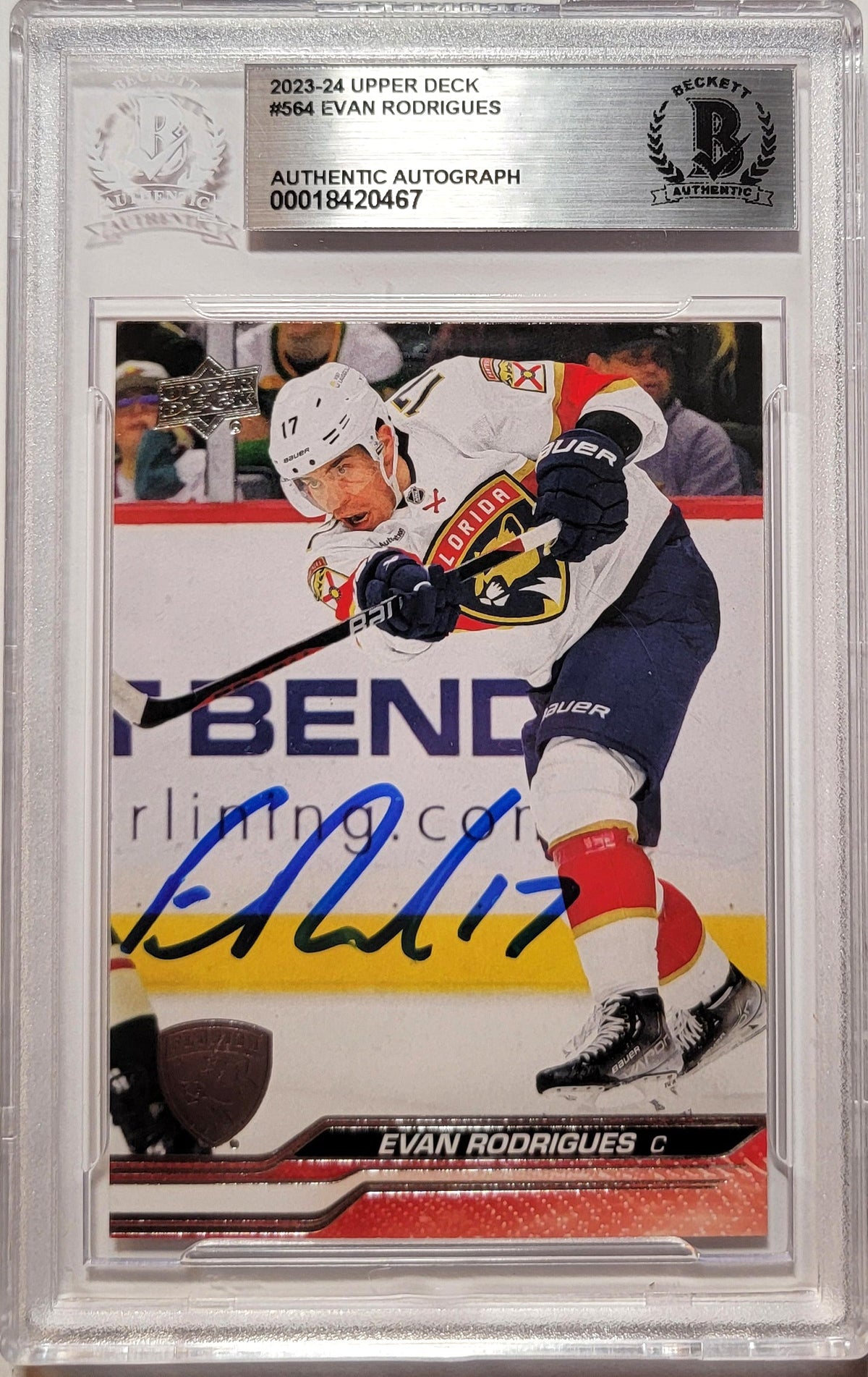 Evan Rodrigues Signed Florida Panthers 2023-24 Upper Deck Card - Beckett-Powers Sports Memorabilia