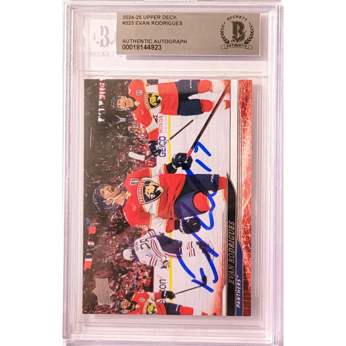 Evan Rodrigues Signed Florida Panthers 2024-25 Upper Deck Card #323 Beckett Encapsulated-Powers Sports Memorabilia
