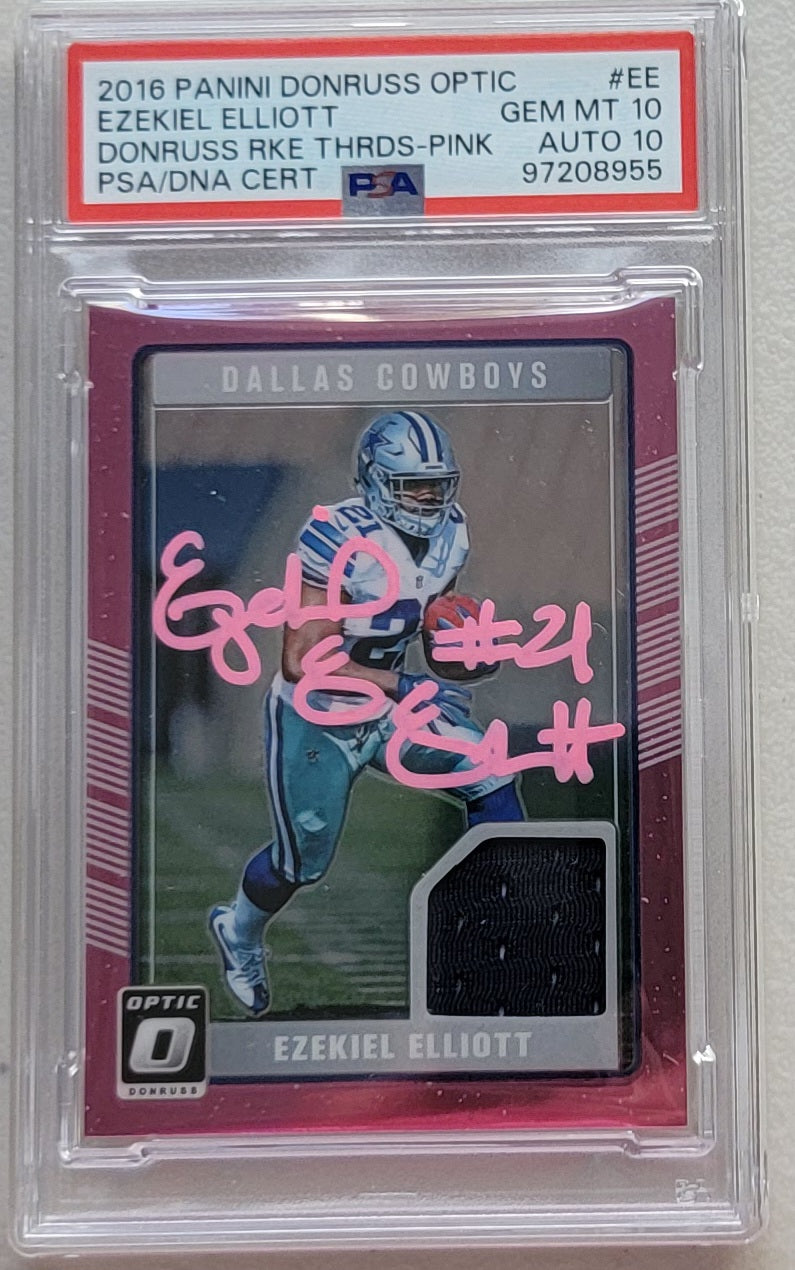 Ezekiel Elliott Signed 2016 Panini Donruss Optic Pink Rookie Card - PSA Gem MT 10 Auto 10 | Cowboys Collectible-Powers Sports Memorabilia