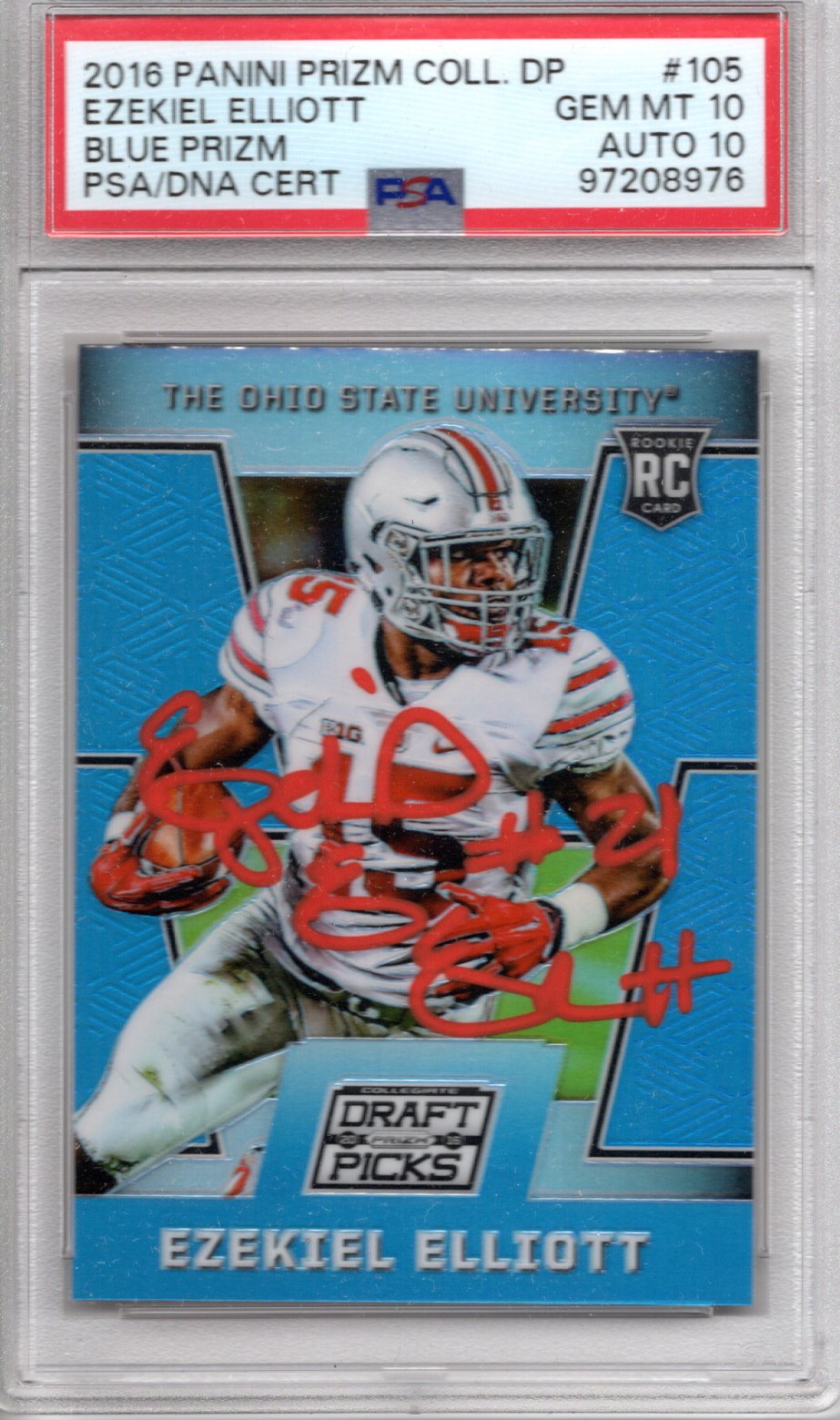 Ezekiel Elliott Signed Ohio State 2016 Panini Draft Picks #105 Rookie Card PSA GEM MT 10 AUTO 10-Powers Sports Memorabilia