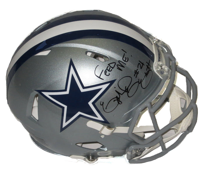 Ezekiel Elliott Signed Dallas Cowboys Riddell Speed Authentic Full Size Helmet W/ Feed Me Beckett Witness-Powers Sports Memorabilia