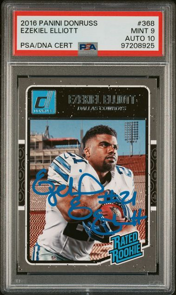 Ezekiel Elliott 2016 Donruss #368 Auto PSA Mint 9 Rookie Card-Powers Sports Memorabilia