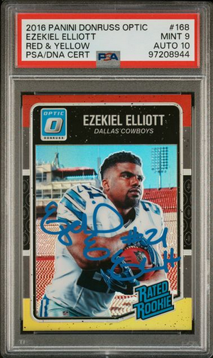 Ezekiel Elliott 2016 Donruss Optic #168 Auto PSA Mint 9 Rookie Card-Powers Sports Memorabilia