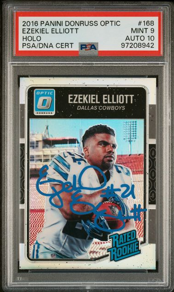 Ezekiel Elliott 2016 Donruss Optic Holo #168 Auto PSA Mint 9 Rookie Card-Powers Sports Memorabilia