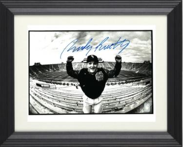 Rudy Ruettiger Autographed Notre Dame Fighting Irish Stadium B&W 11 x 14 Photograph Custom Framing- Rudy 45 Hologram-Powers Sports Memorabilia