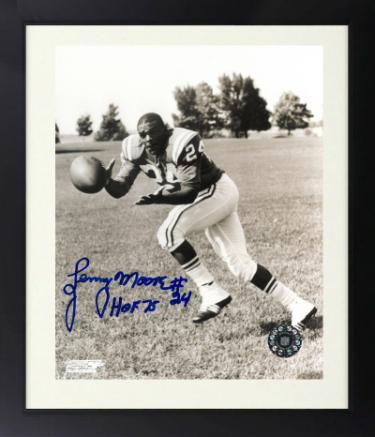 Lenny Moore Autographed Baltimore Colts NFL B&W 8 x 10 Photograph Custom Framing #24 HOF 75 - COA-Powers Sports Memorabilia