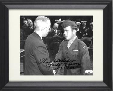Hershel W. Williams Autographed WWII Vintage B&W 8 x 10 Photograph Medal of Honor Oct 5, 1945 Custom Framing- JSA- with Harry Truman-Powers Sports Memorabilia